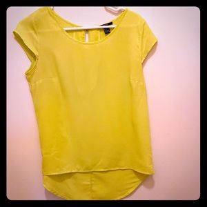 Neon chartreuse blouse with high/low hem